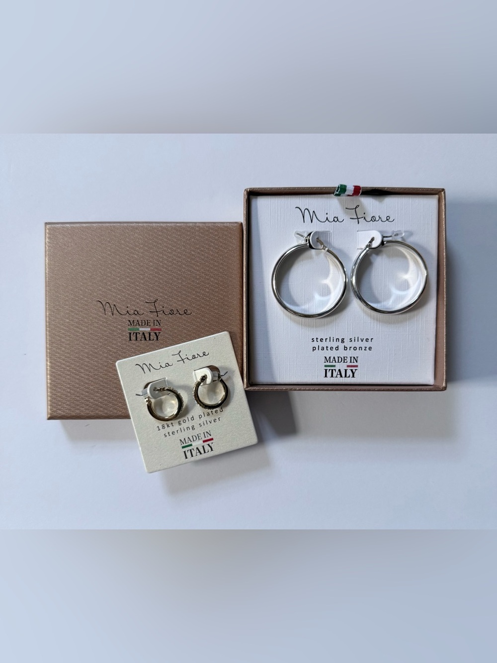 BUNDLE of TWO Mia Fiore Italy Sterling Silver Hoop Earrings 2 Pair Bundle NWOT